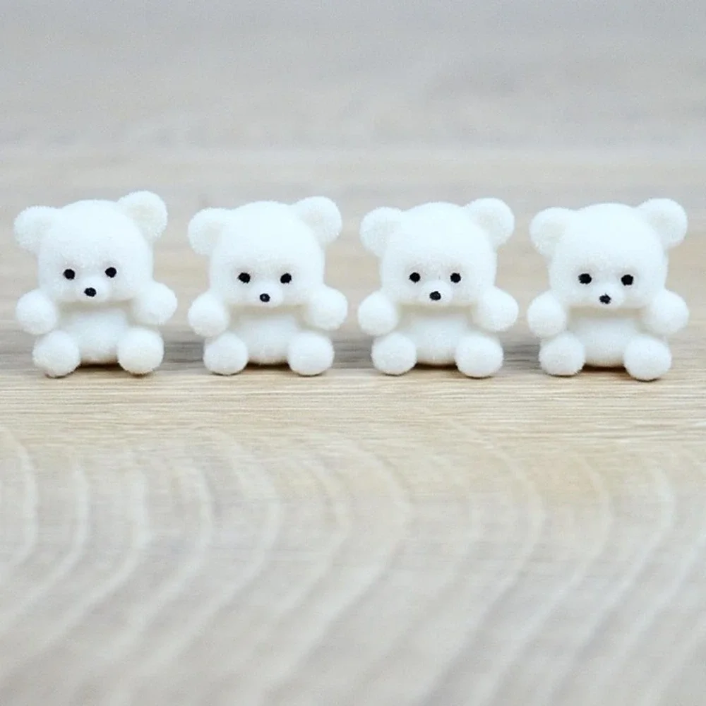 Miniature Flocked White Teddy Bears - 1